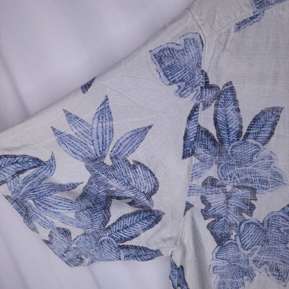 Tommy Bahama Silk Hawaiian Shirt Mens Large Floral Blue, White Original Fit Camp - Picture 3 of 12